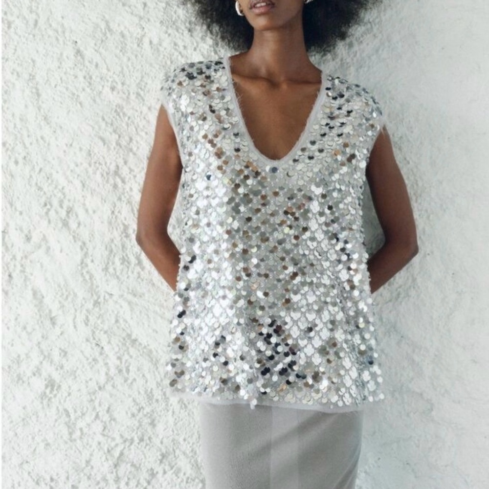 Zara Silver Sequin Blouse